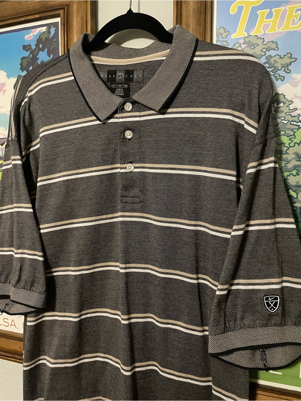 Vintage Nike Golf Polo Shirt Men’s XL Gray Striped 100% Cotton Short Sleeve
